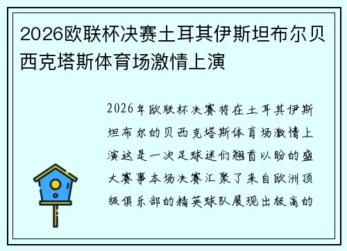 2026欧联杯决赛土耳其伊斯坦布尔贝西克塔斯体育场激情上演
